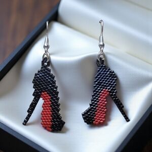#380 HAND CRAFTED Earrings Handcrafted Handmade Red Black Beads